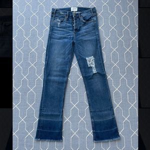 MCGUIRE High Rise Distressed Jeans Raw Hem Slim Stretch 185A Button Fly Size 27